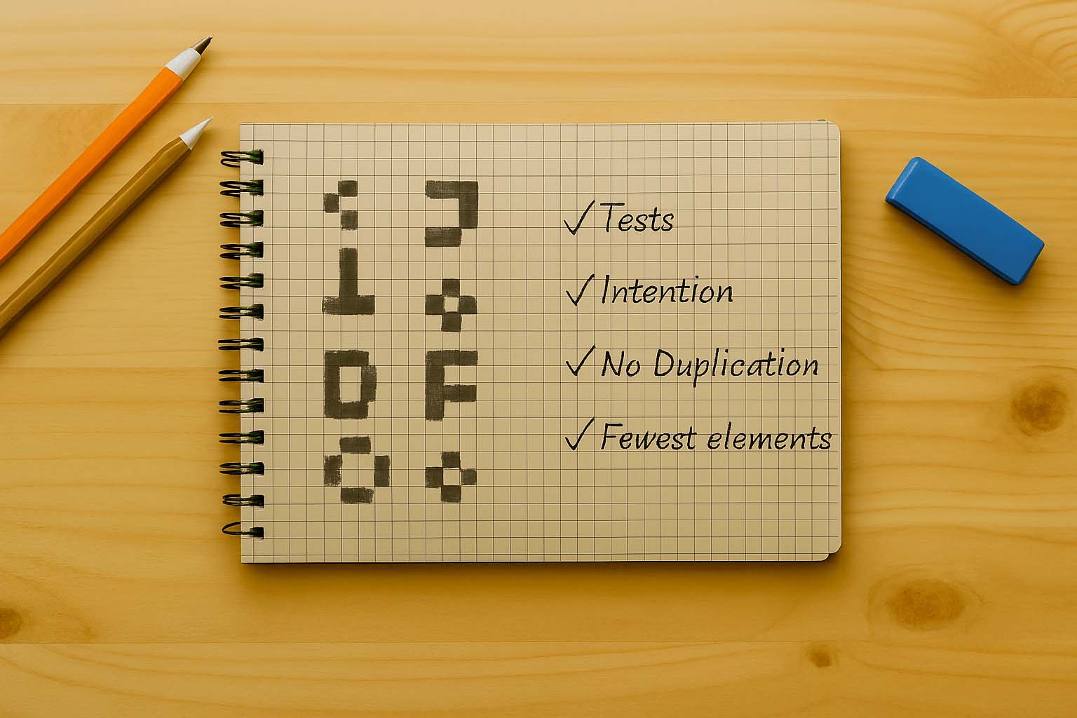 The four rules of simple design written in a notebook
